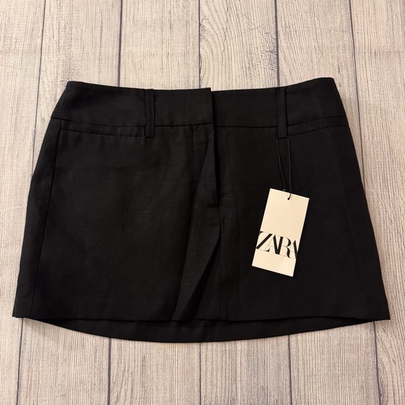 Zara Dresses & Skirts - Zara Women's Black Linen Blend Mini Skirt Size S NWT Belt Loops Career